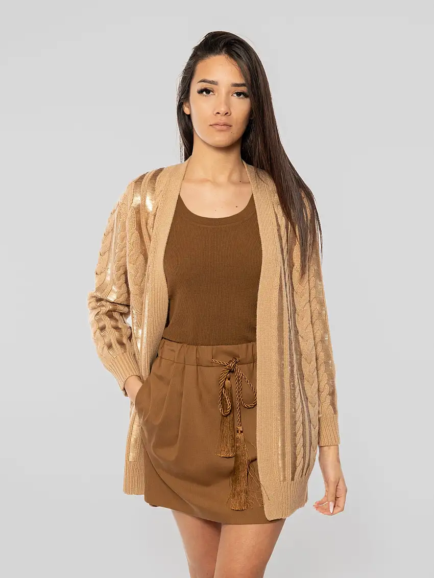Cardigan a Trecce con Paillettes Mirco Cammello