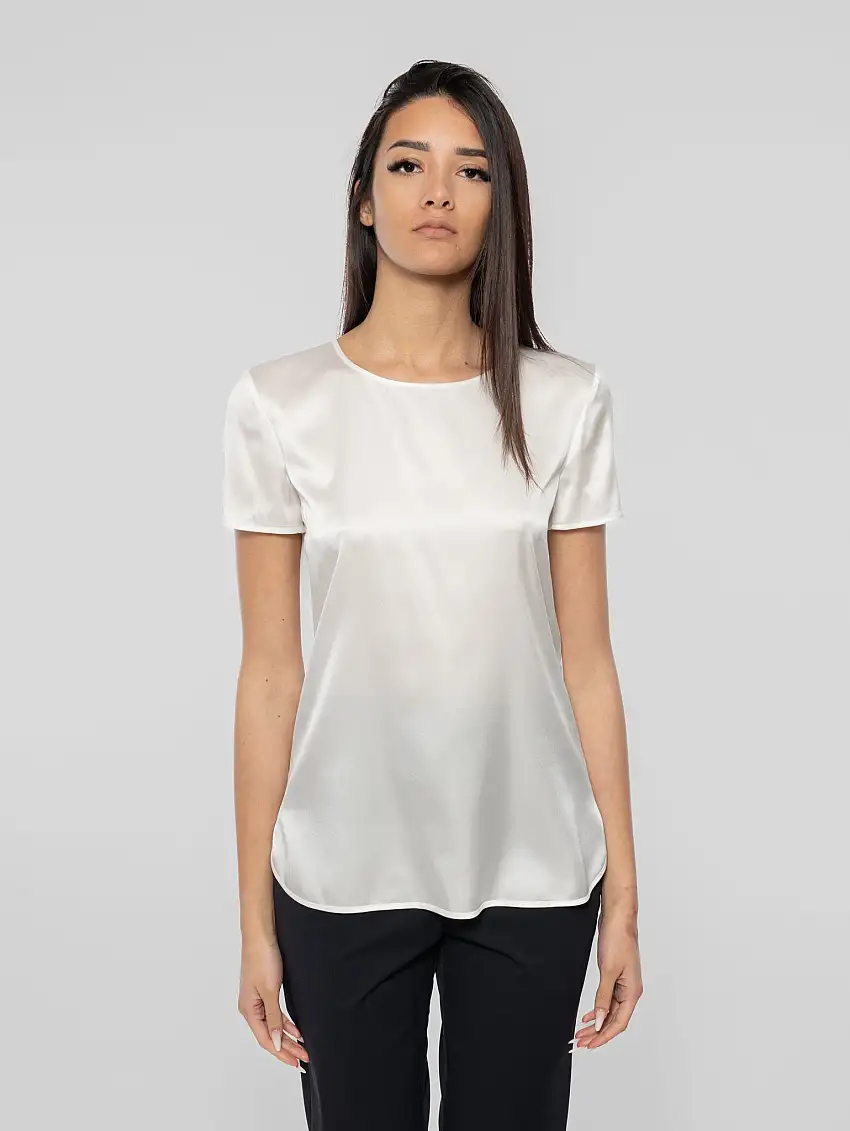 Blusa Girocollo Cortona in Seta Bianco