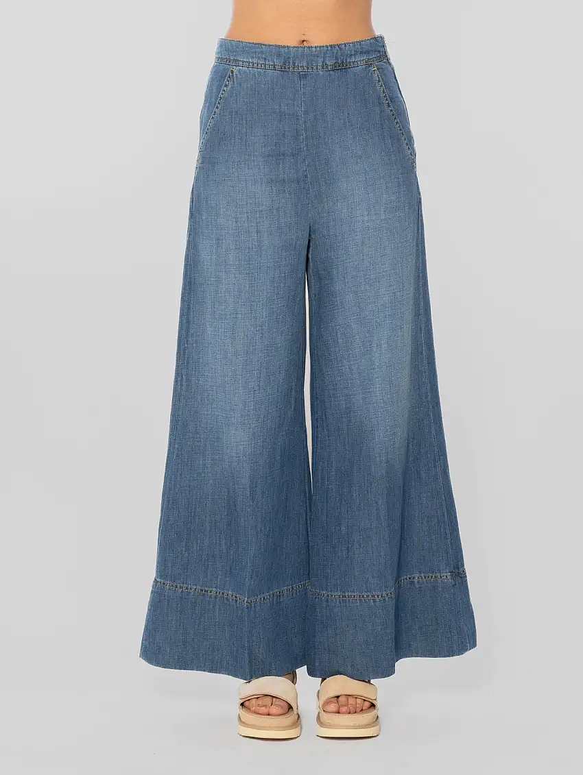 Jeans Palazzo in Denim Leggero Blu