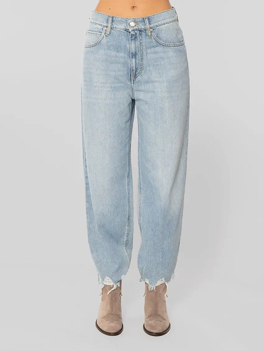 Jeans a Vita Alta ad Uovo Blu Chiaro