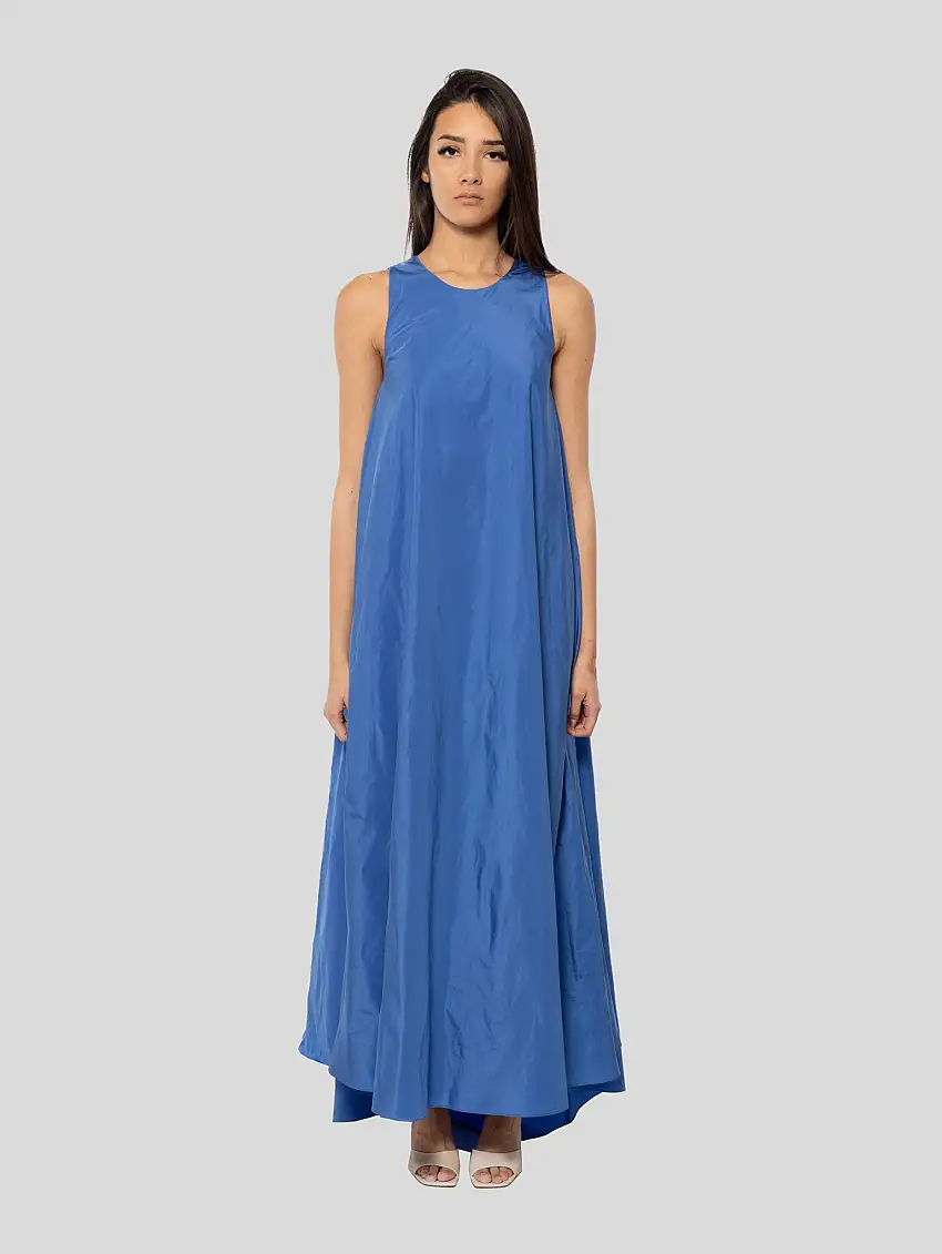 Abito Lungo in Taffetà Blu Cielo