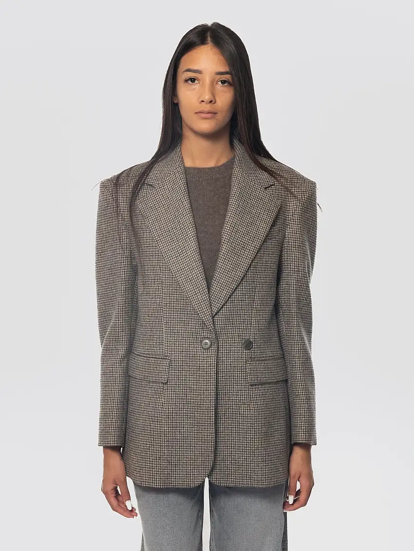 Giacca Oversize Pied de Poule Marrone