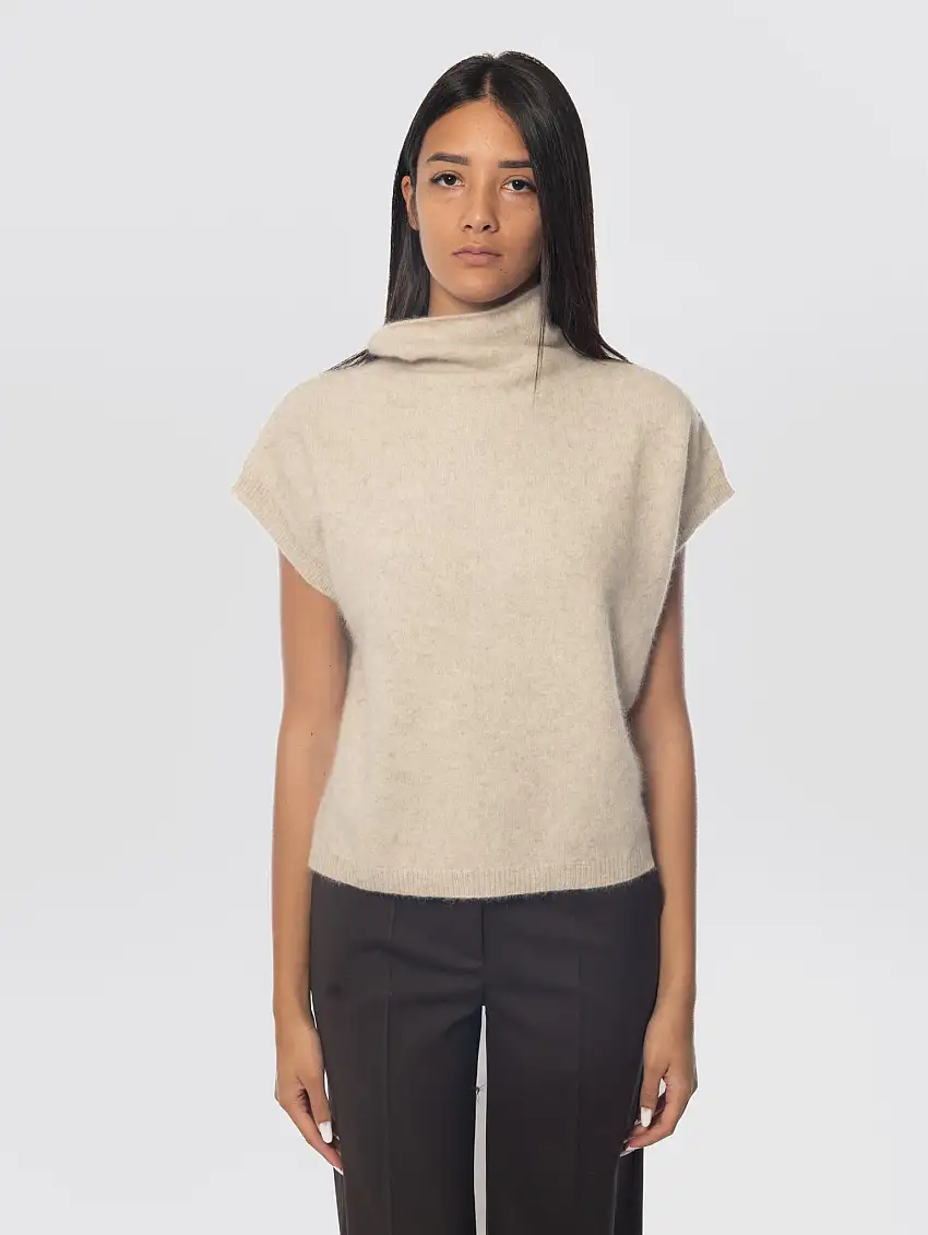 Maglia in Racoon con Collo Alto Burro