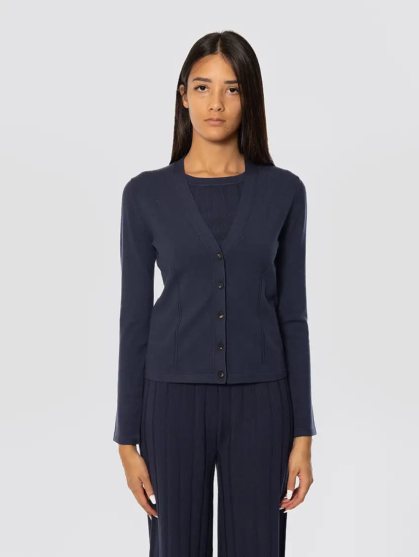 Cardigan in Viscosa con Scollo a V Blu
