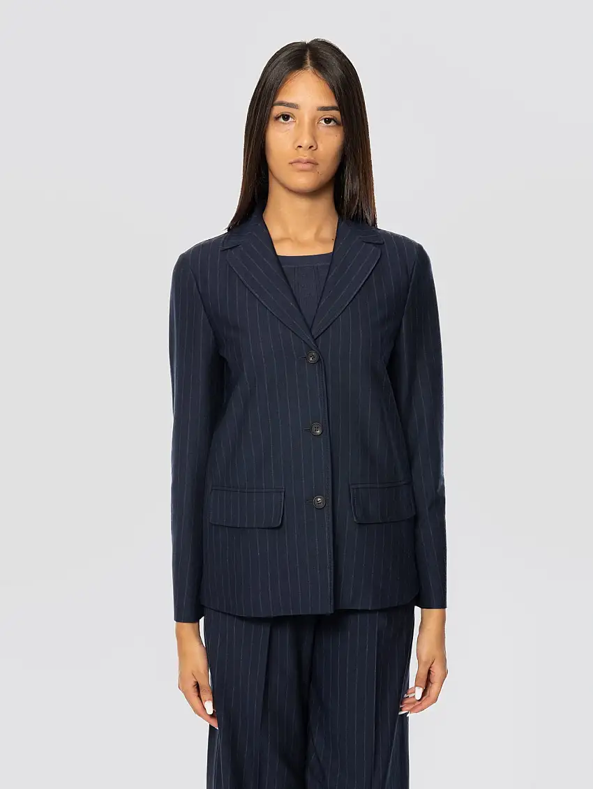 Giacca in Jersey Gessato Blu Notte