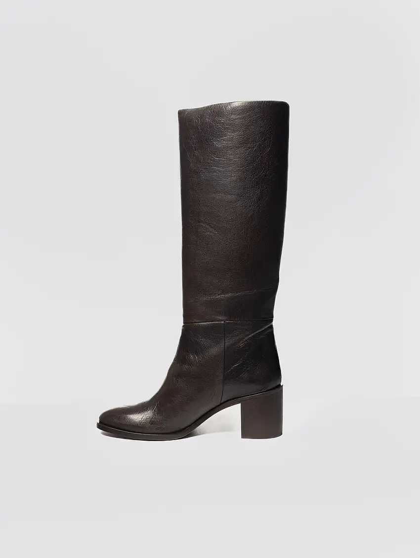 Stivali in Pelle con Tacco Testa di Moro