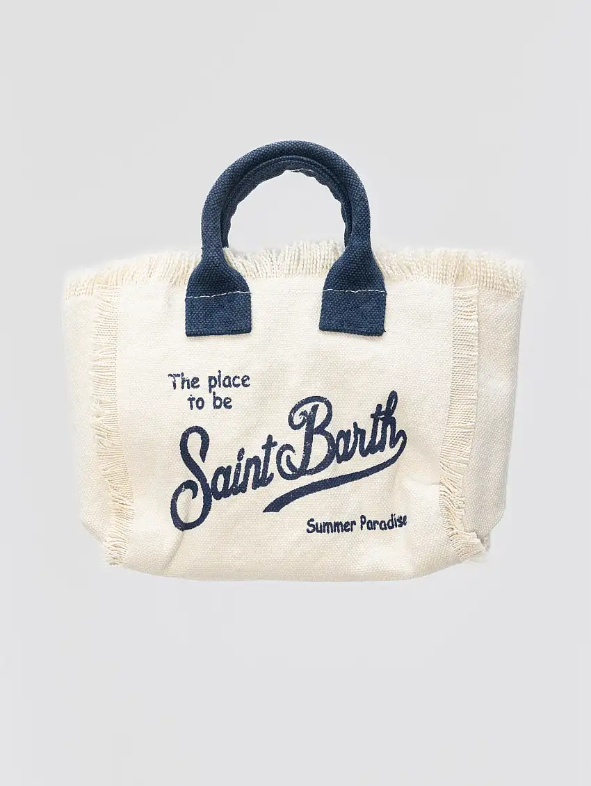 Borsa Mini in Canvas con Frange Bianco