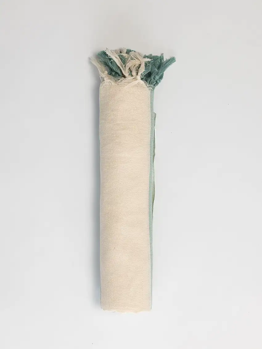 Telo da Mare a Righe con Logo Verde Salvia