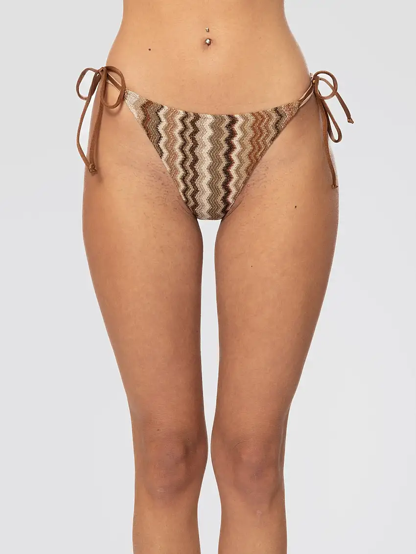 Slip da Mare in Lurex con Stampa Chevron Marrone