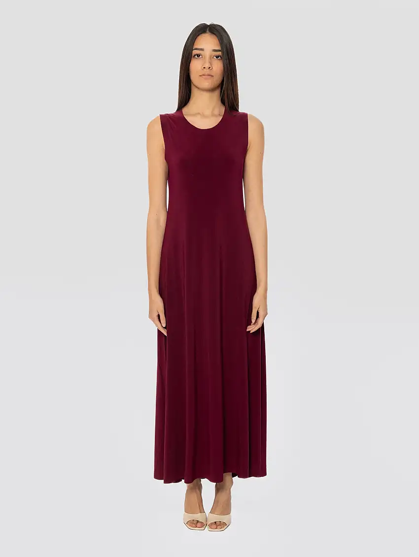 Abito Lungo in Jersey Elasticizzato Bordeaux