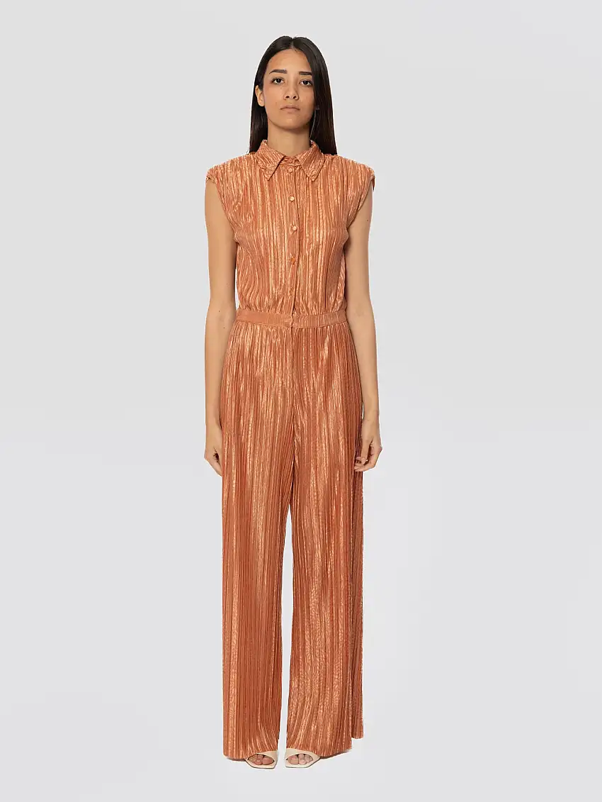 Tuta Plissé con Stampa Floreale Caramello