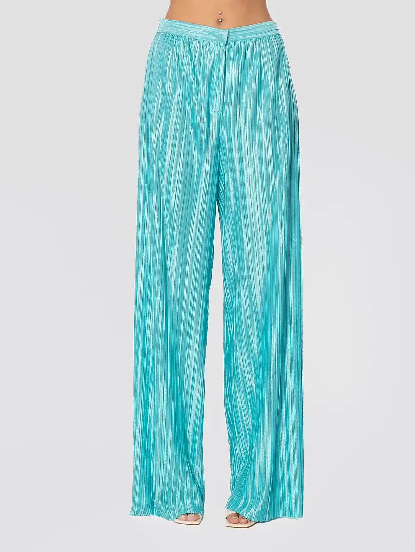 Pantaloni Plissé con Stampa Turchese
