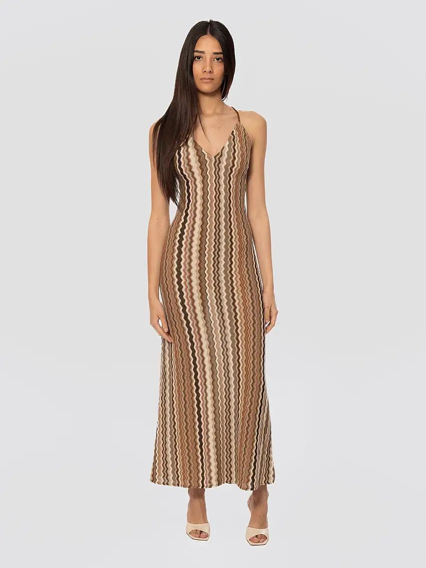 Abito Lungo Sottoveste Lavorato a Maglia Raschel Marrone