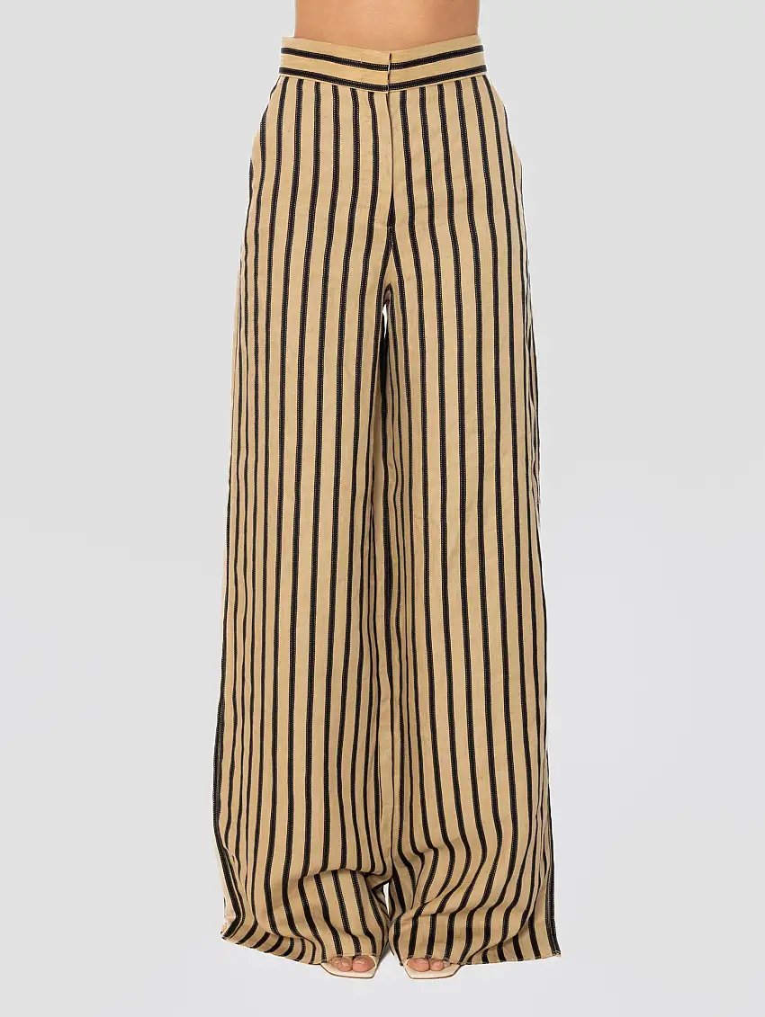 Pantaloni Palazzo a Righe Beige/Nero