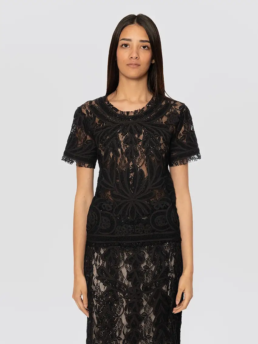 Blusa in Pizzo Macramè Nero