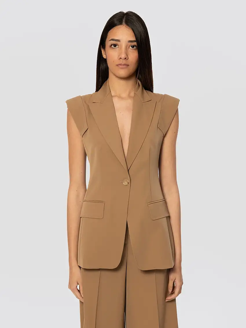 Giacca Smanicata Aderente Monopetto Cammello