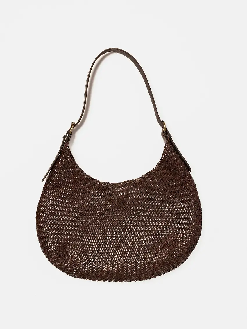 Borsa in Pelle Intecciata Luna Mezza Dark Brown