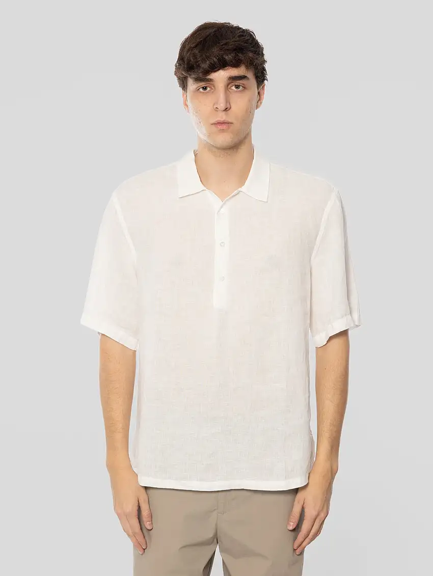 Camicia in Lino con Maniche Corte Mola Bianco
