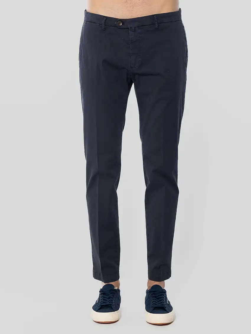 Pantaloni Slim in Gabardine di Cotone Blu