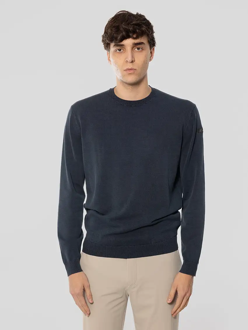 Maglia Girocollo in Cotone Délavé Blu