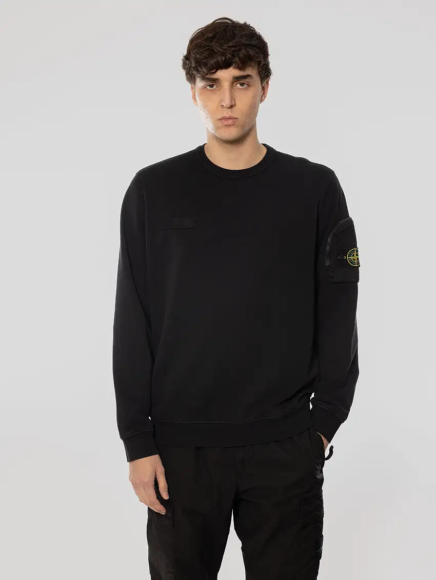 Felpa con Fettuccia sul Petto e Tasca sulla Manica Nero