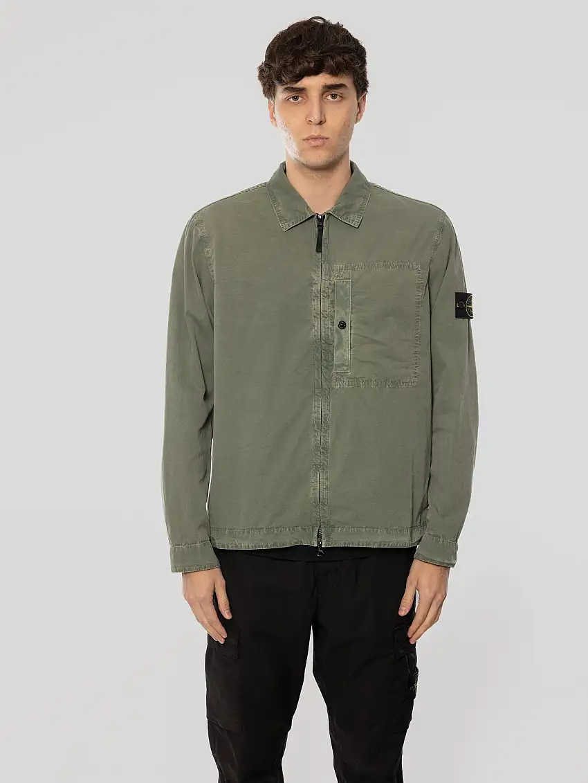 Overshirt in Twill di Cotone con Tasca Verde