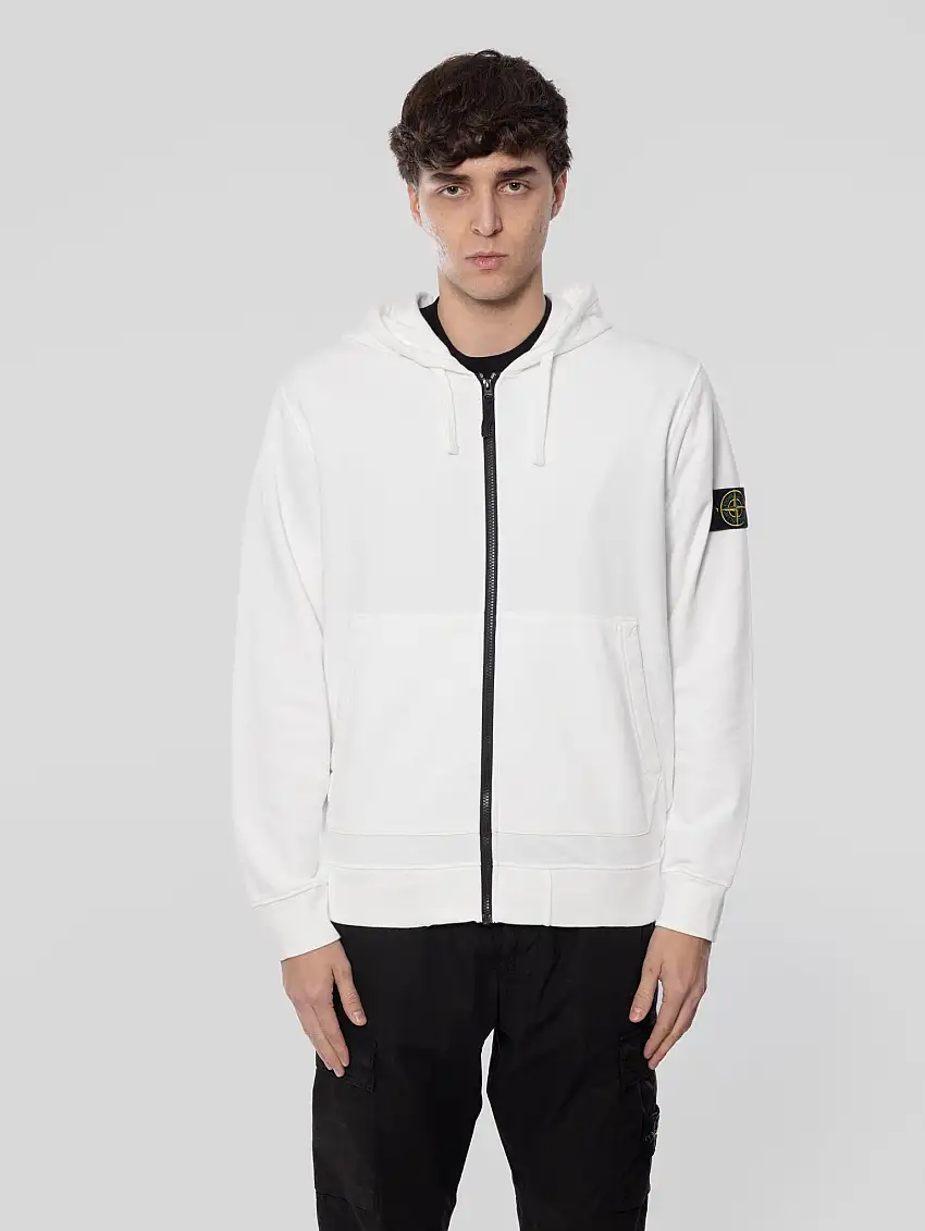 Felpa Full Zip con Cappuccio Bianco