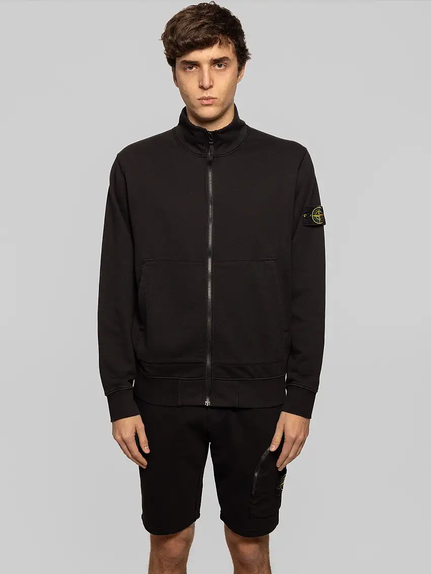 Felpa in Pile di Cotone con Colletto Rigido Nero