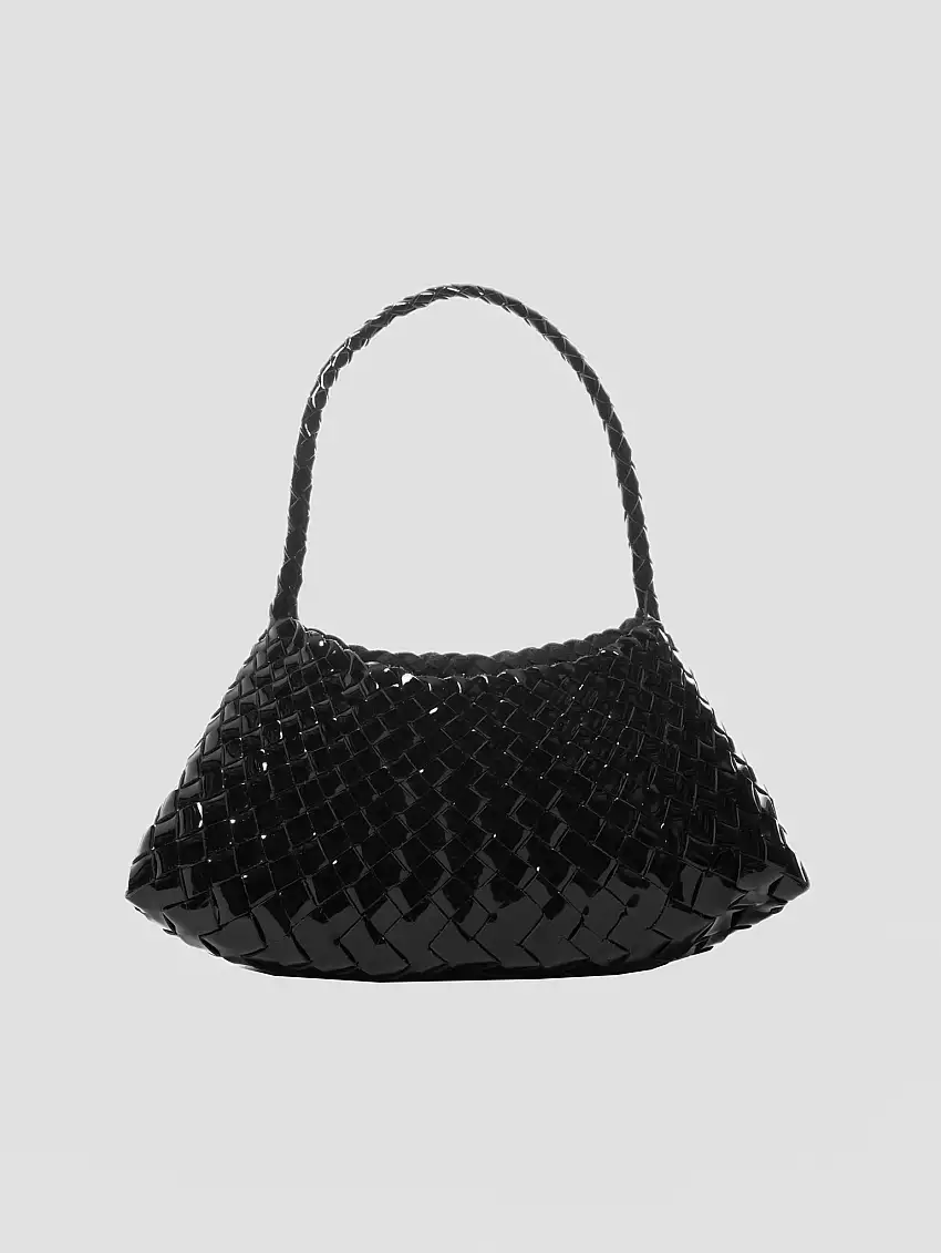 Borsa Baguette in Pelle Lucida Intrecciata Rosanna Mini Patent Nero