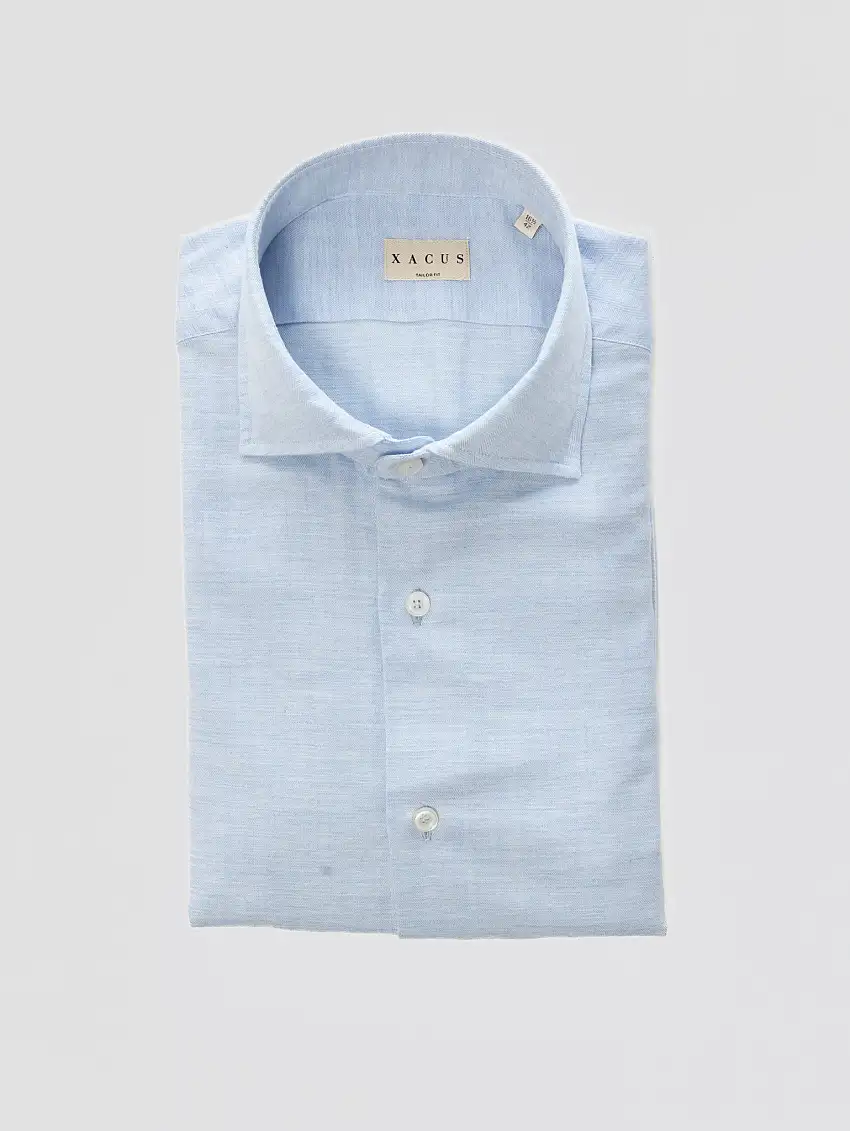 Camicia Tinta in Capo Spina di Pesce Celeste