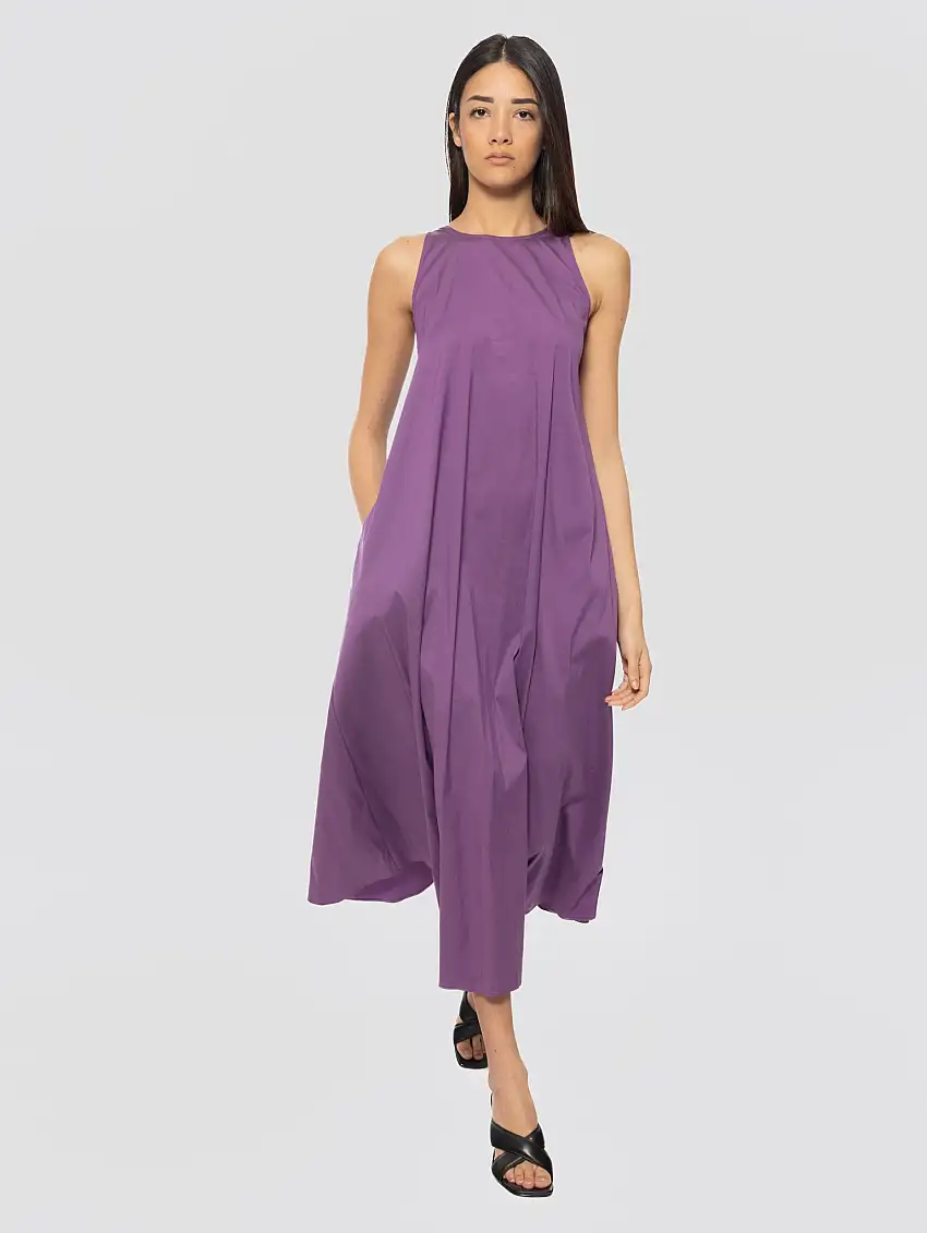 Abito Lungo in Popeline di Cotone Viola