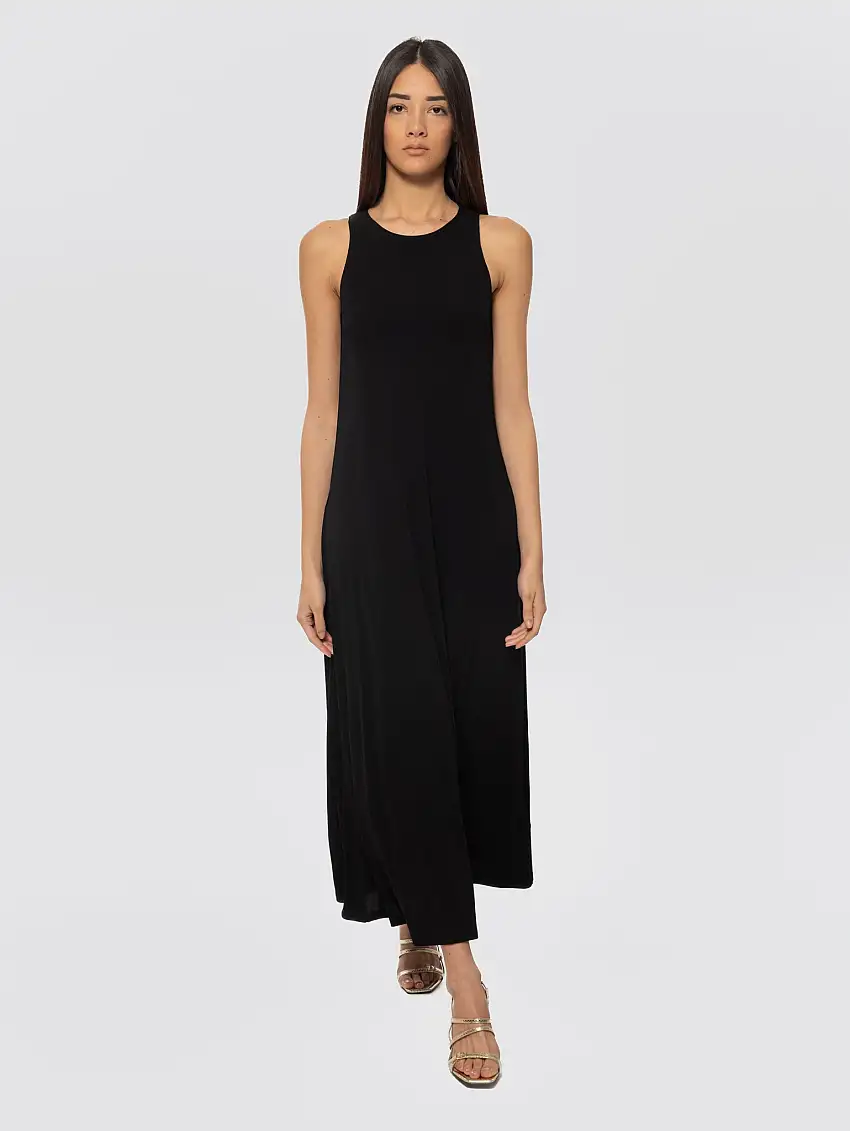 Abito Lungo in Jersey Stretch Nero