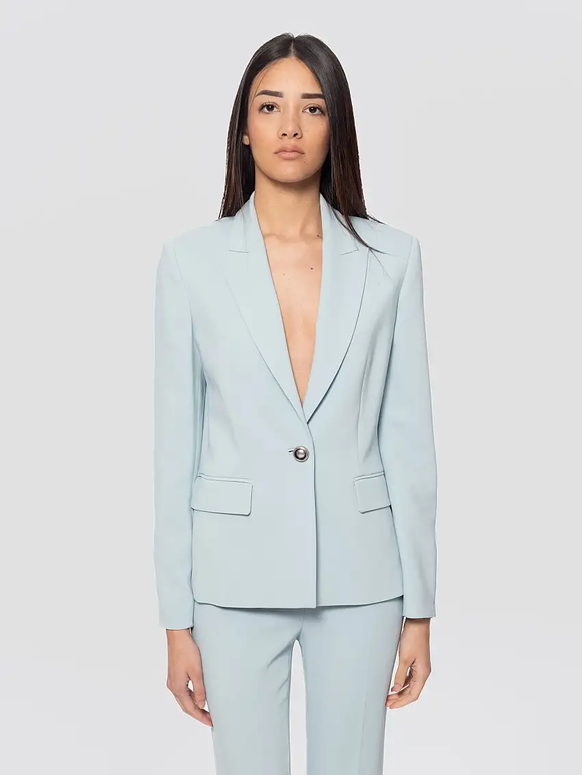 Giacca Blazer Mono Bottone in Cady Azzurro
