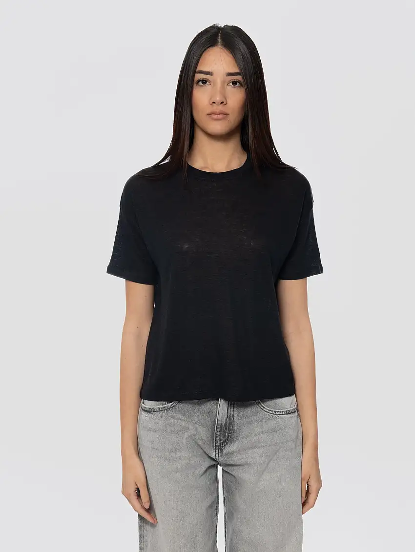 T-shirt Maniche Corte in Lino Litsa Nero
