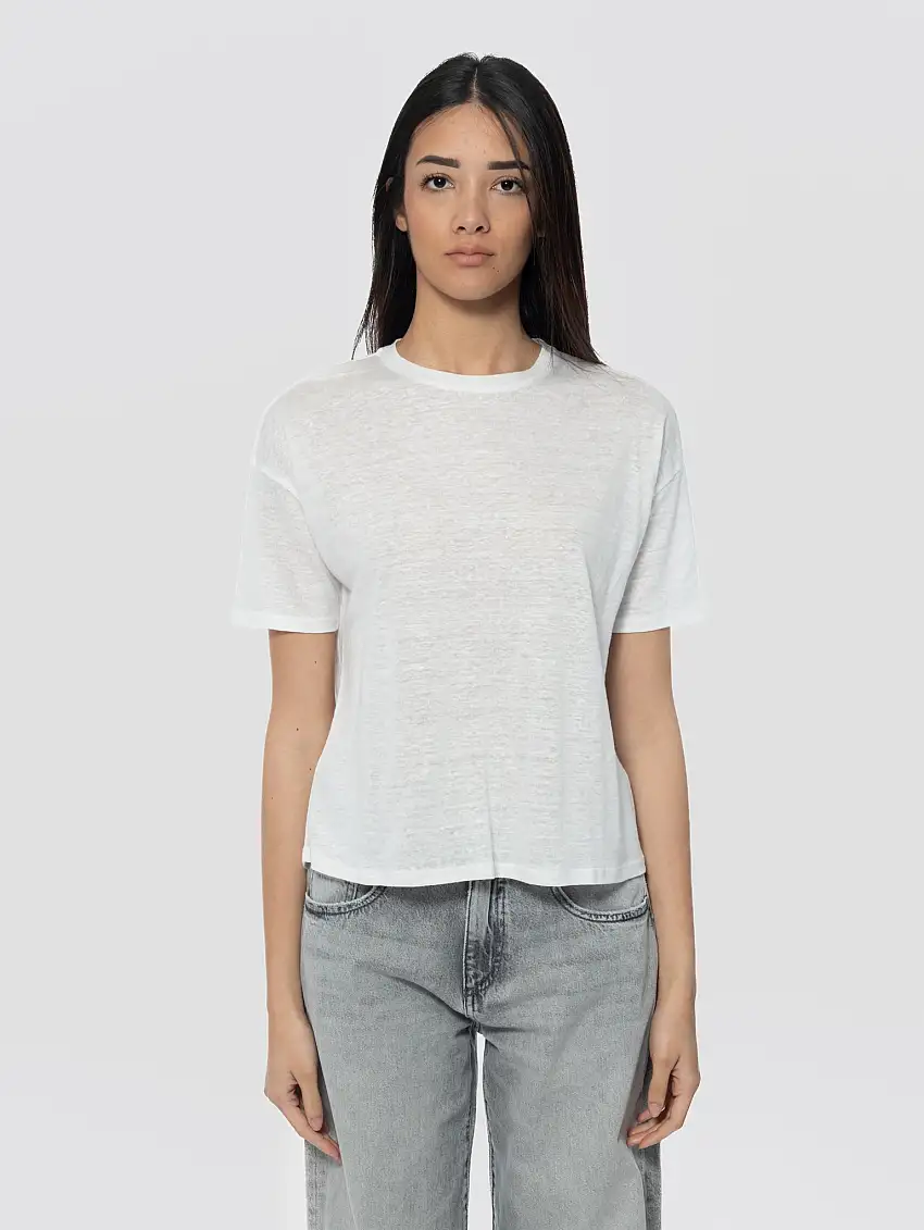T-shirt Maniche Corte in Lino Litsa Bianco