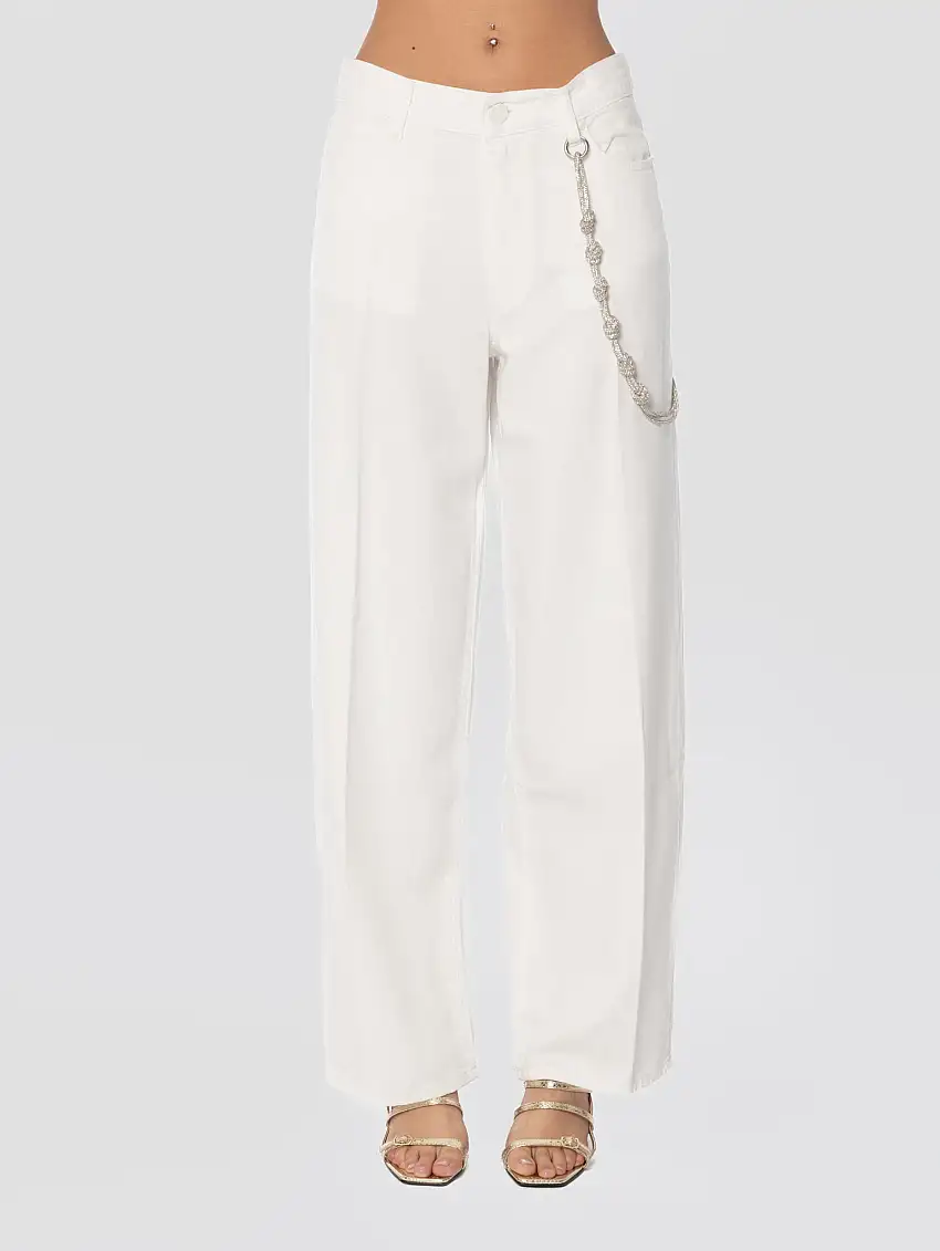 Pantaloni in Bull con Strass Bianco