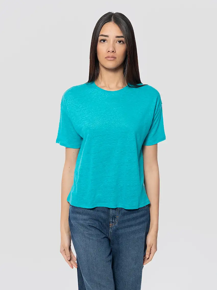 T-shirt Maniche Corte in Lino Litsa Verde