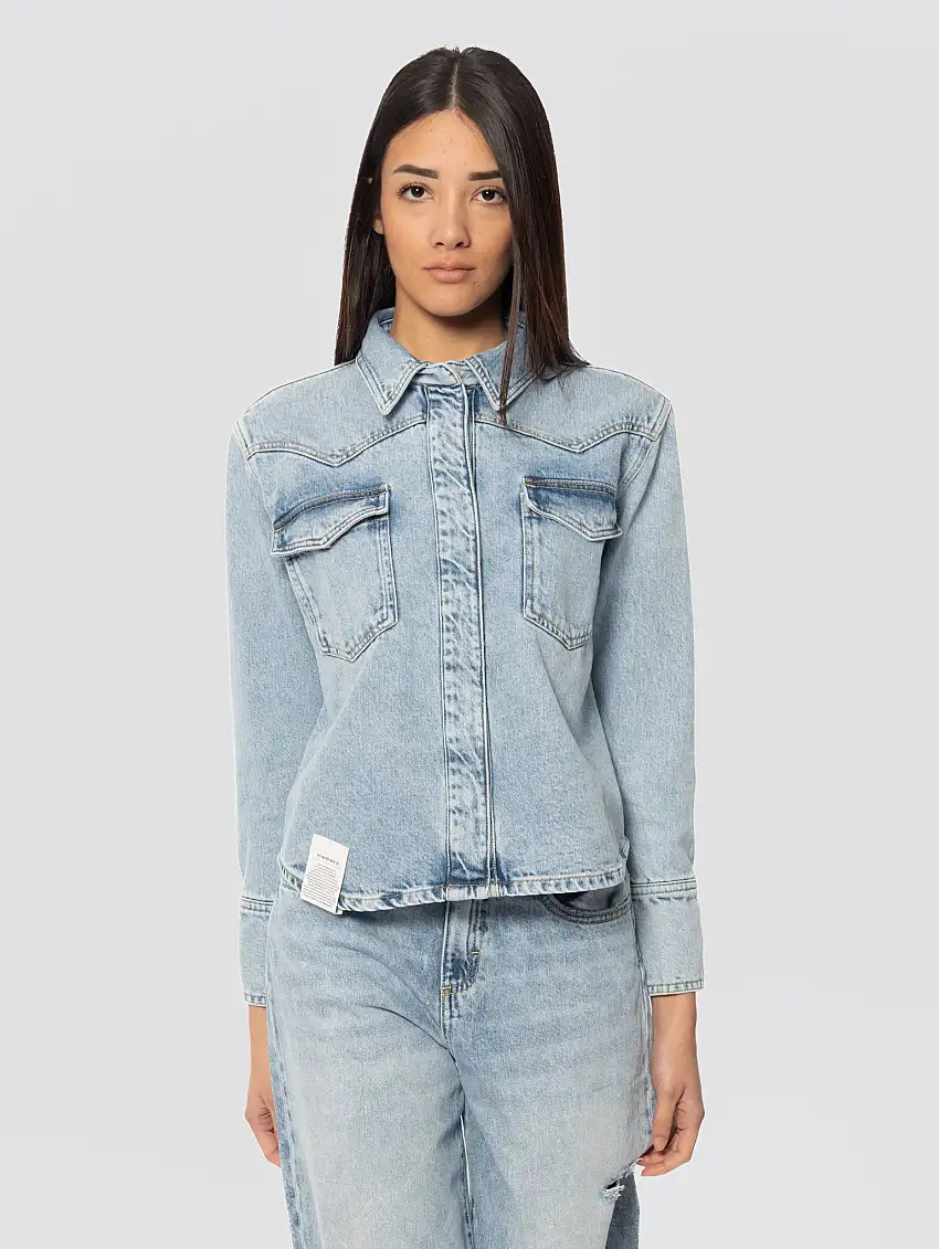 Camicia in Denim Stile Western Blu