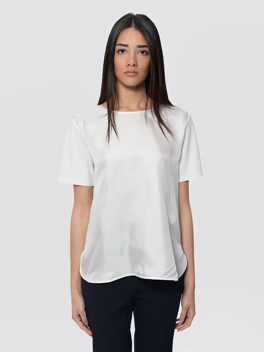 Blusa Girocollo in Seta Bianco