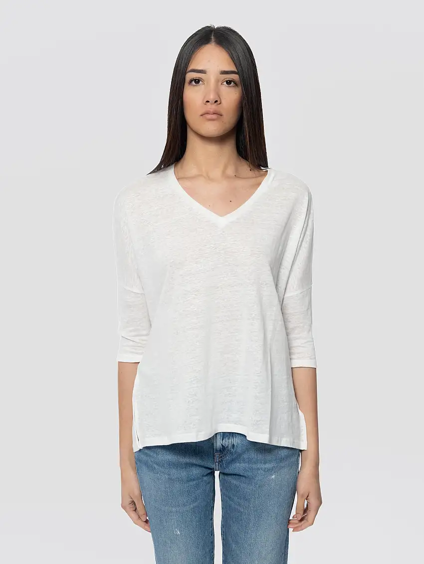 T-shirt Stile Poncho in Lino Emilie Bianco