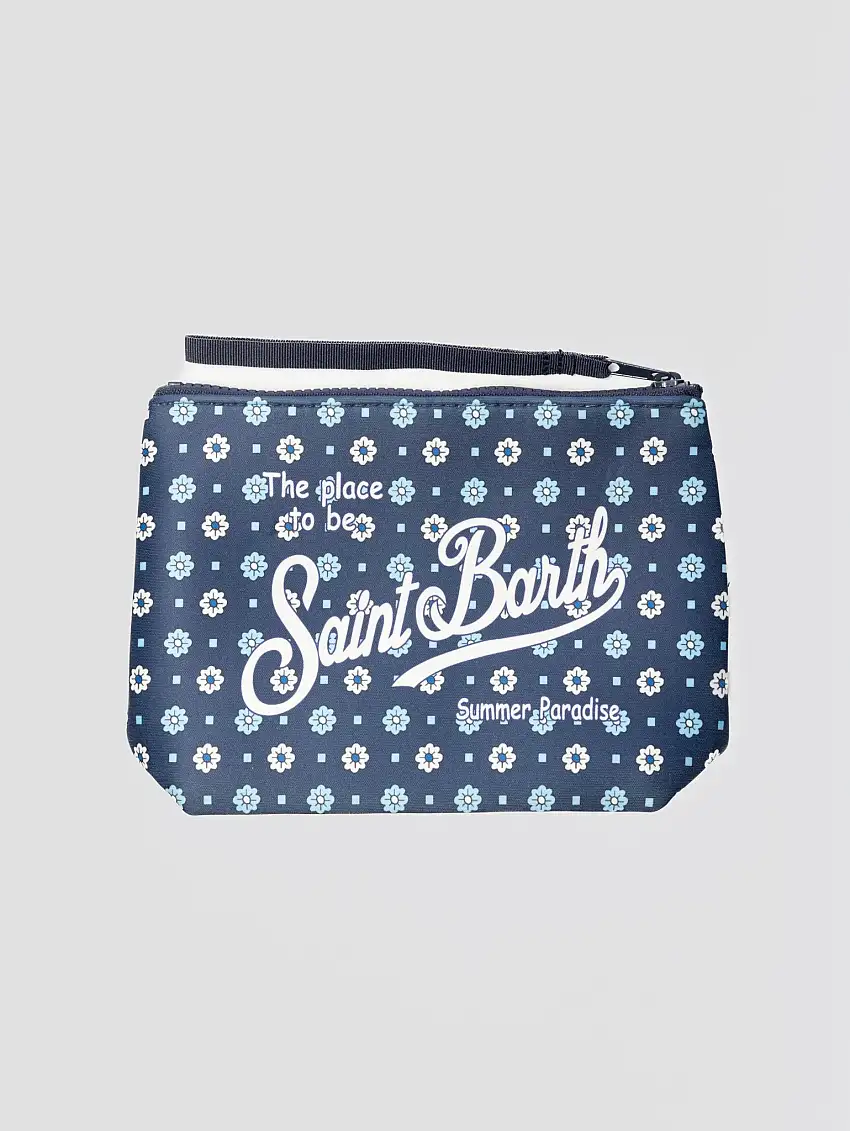 Pochette in Neoprene Scuba a Fiori Blu