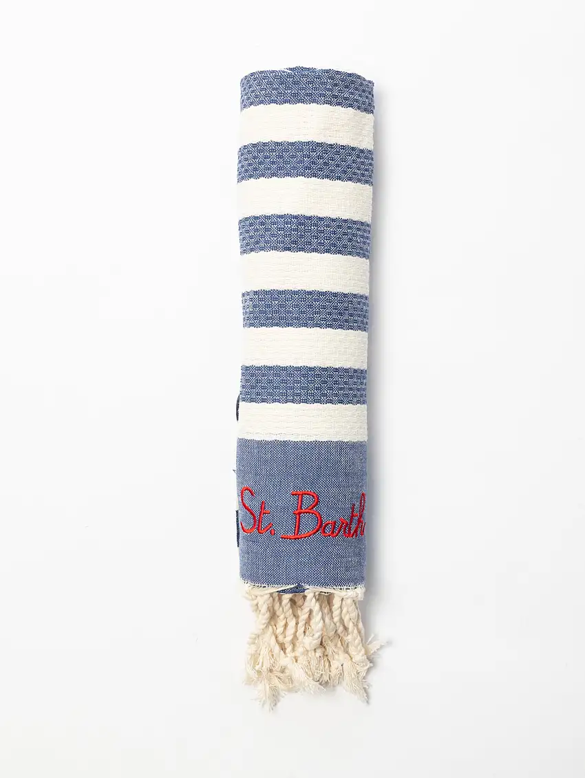 Telo da Mare in Cotone a Righe Blu