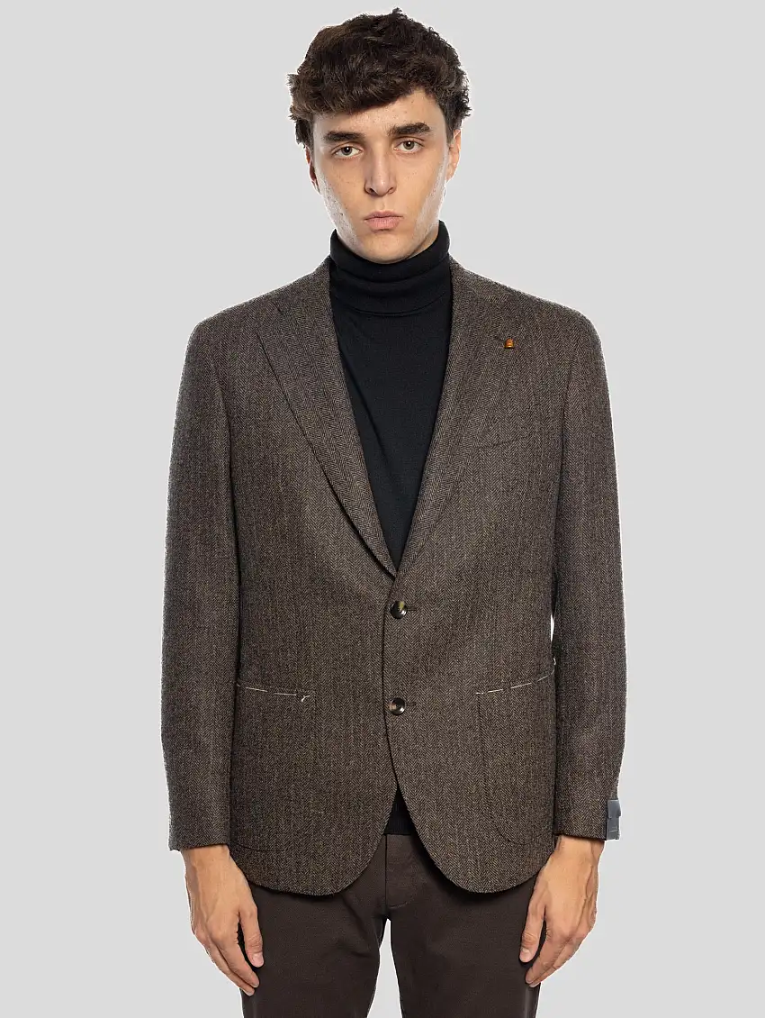 Giacca Sfoderata Spinata Herringbone Marrone