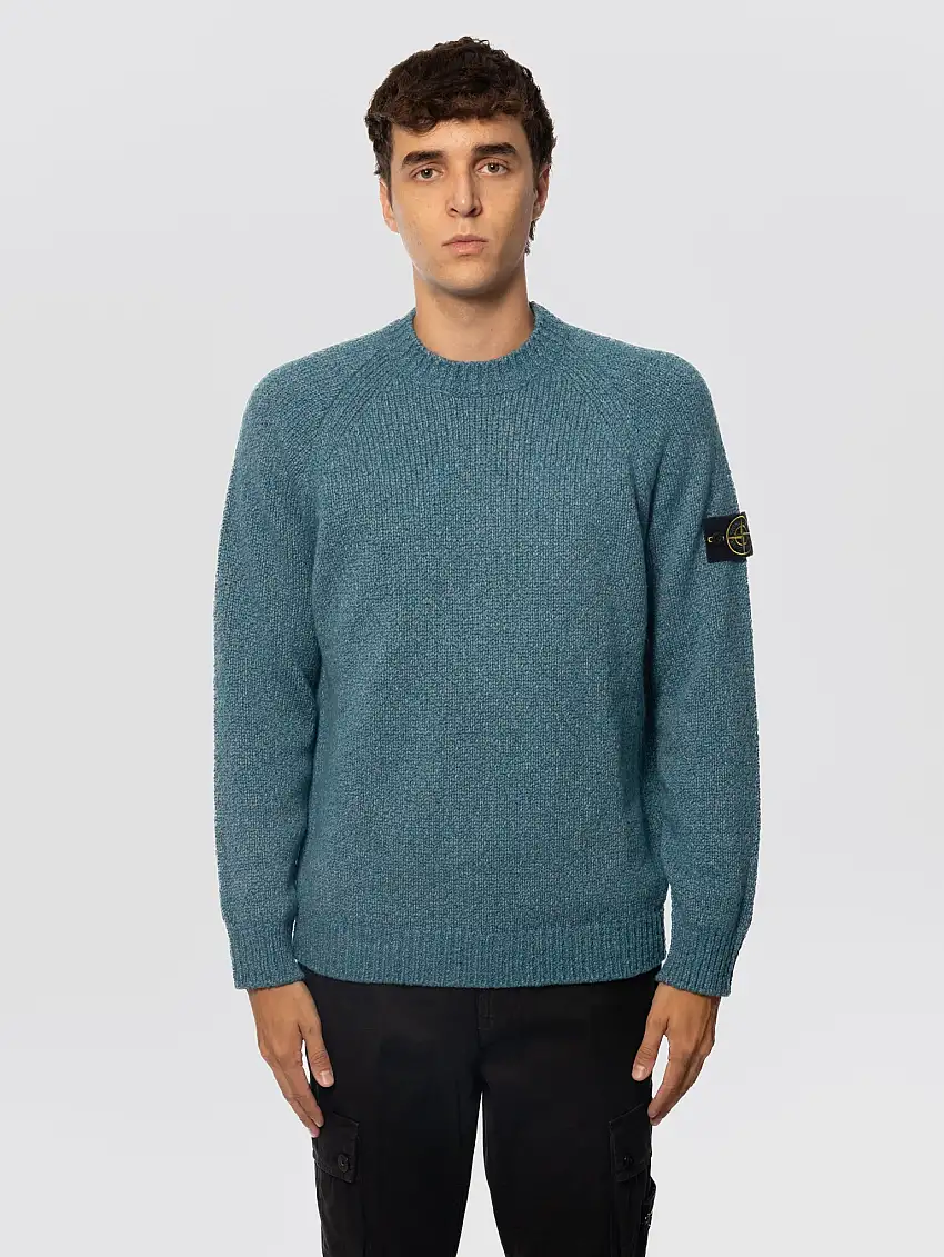 Maglione in Misto Lana Mouliné Petrolio