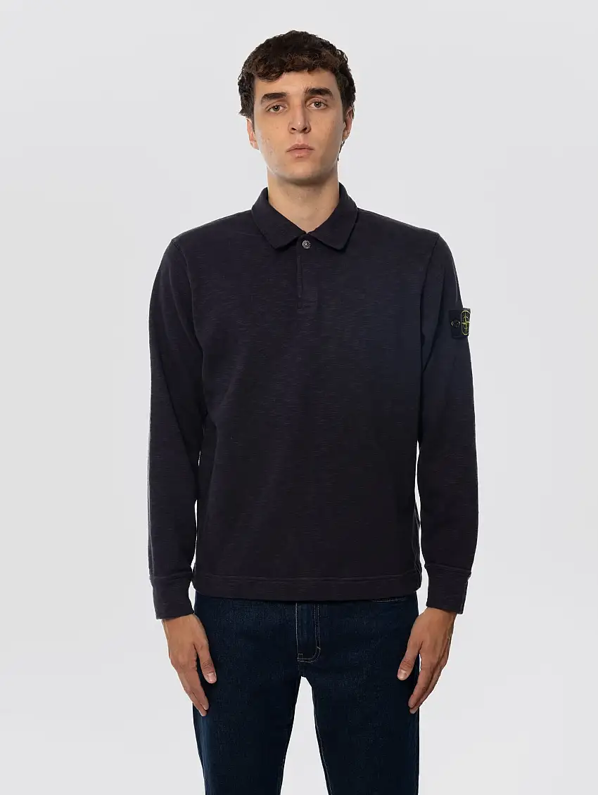 Felpa con Collo Polo in Cotone Vanisé Inchiostro
