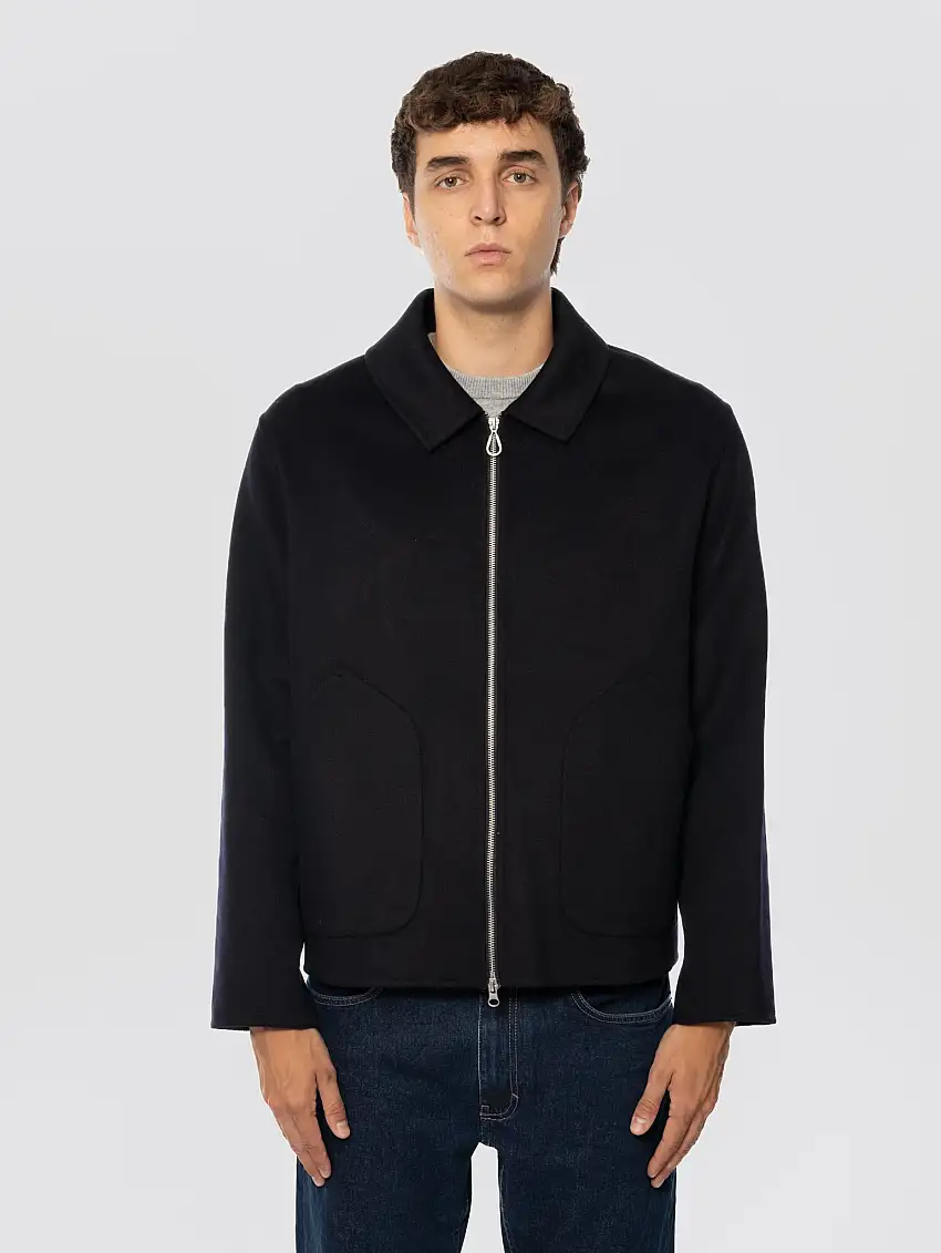 Giaccone in Doppio di Lana Chiuso da Zip Blu