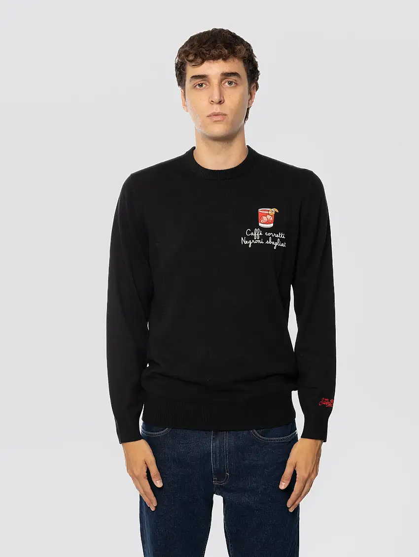 Maglione con Ricamo Caffè Corretti Negroni Sbagliati Nero