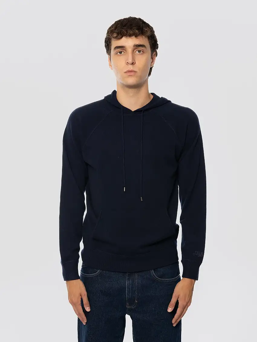 Felpa con Cappuccio in Lana Blu