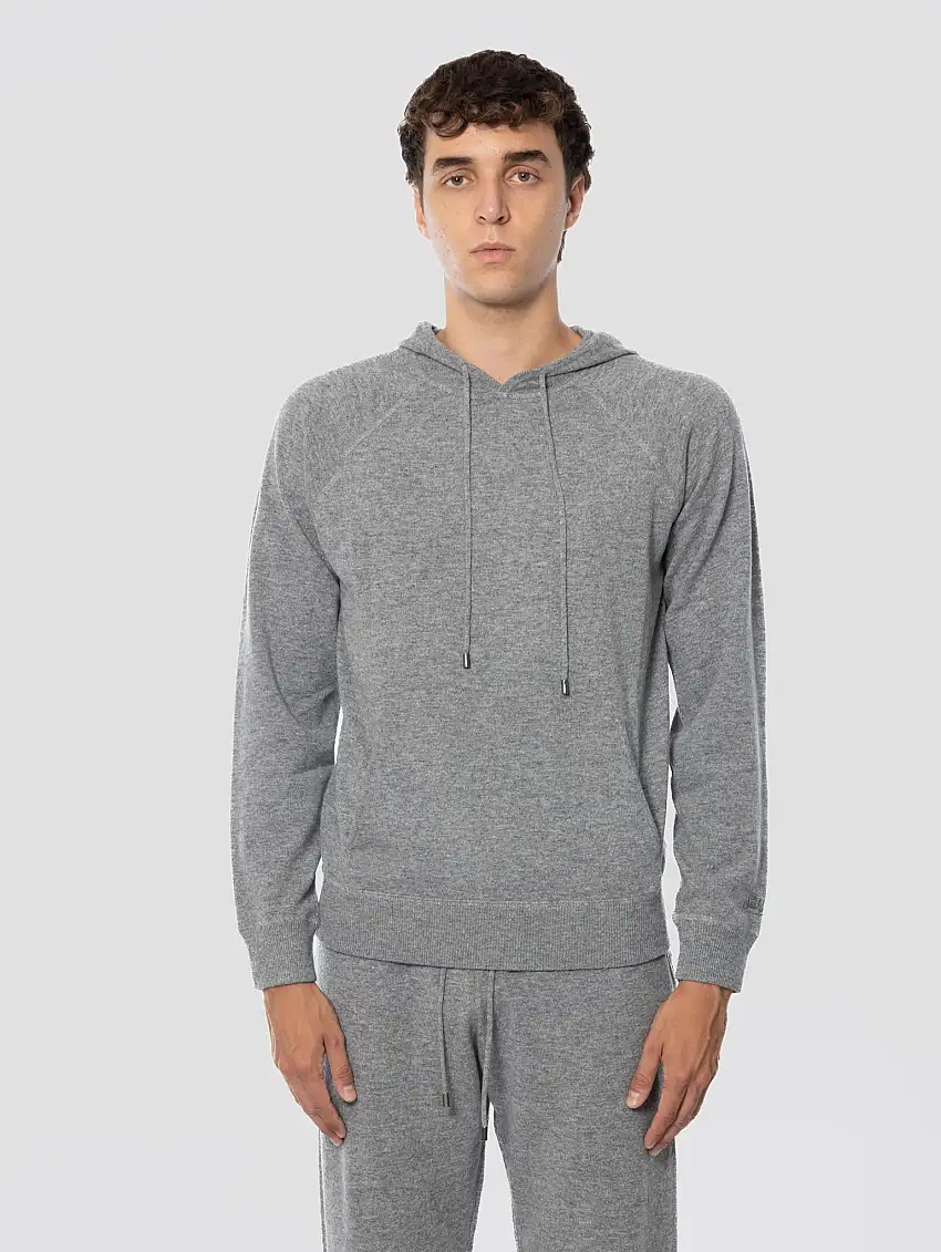 Felpa con Cappuccio in Lana Grigio