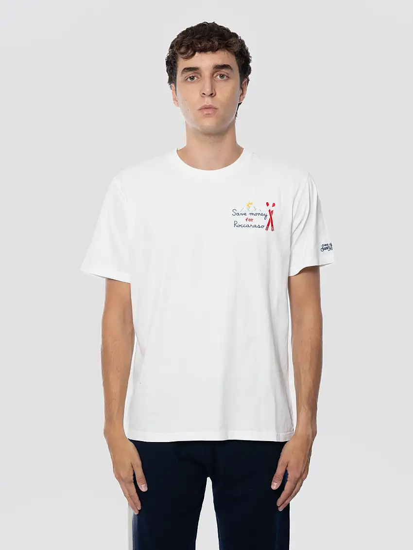 T-shirt con Ricamo Save Money for Roccaraso Bianco